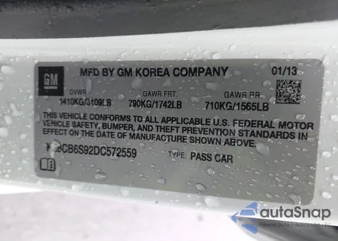 2013 Chevrolet Spark Ls Auto из США, поврежденный, VIN KL8CB6S92DC572559